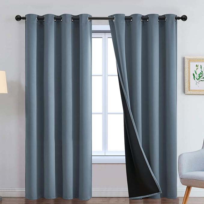 Yakamok Full Blackout Curtains 96 Inches Long, 2 Thick Layers Grommet Top