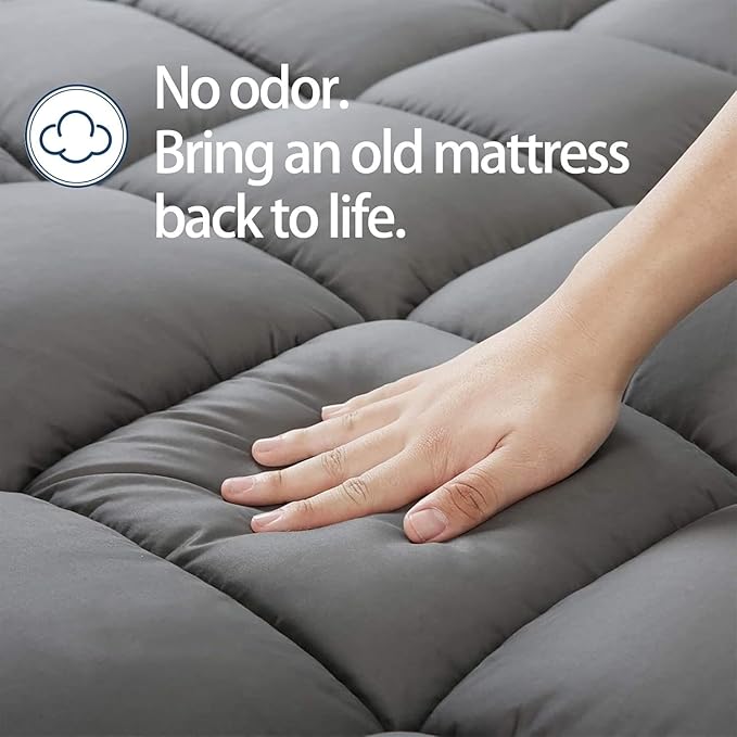 Mattress Topper Full for Back Pain, Extra Thick Mattress Pad Cover, Plush Pillow Top, Deep Elastic Pocket, Grey