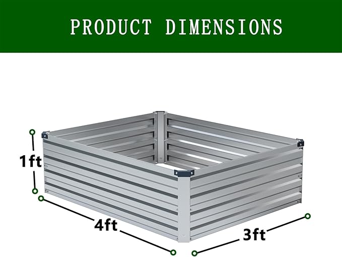 4×3×1FT(2PCS) Galvanized Raised Garden Bed Kit Metal Planter Boxes,Large Raised Garden Bed for Planting Vegetables,Flowers,Herbs -Silver