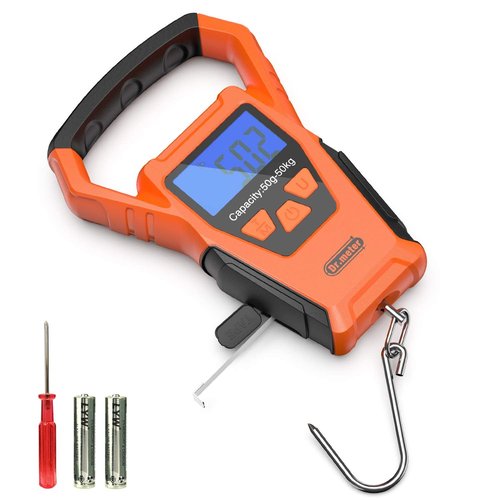 Dr.meter Waterproof Fish Scale - Digital Hanging Scale with Backlit LCD Display | 110lb Capacity, Built-in Tape