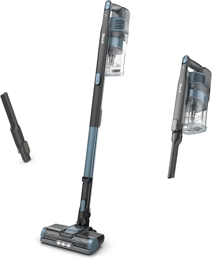 Shark Pet Cordless Stick Vacuum with XL Dust Cup, LED Headlights, Removable Handheld Vac, Crevice Tool, Portable Vacuum for Household Pet Hair, Carpet & Hard Floors, 40min Runtime, Ice Blue, IX141AMZ