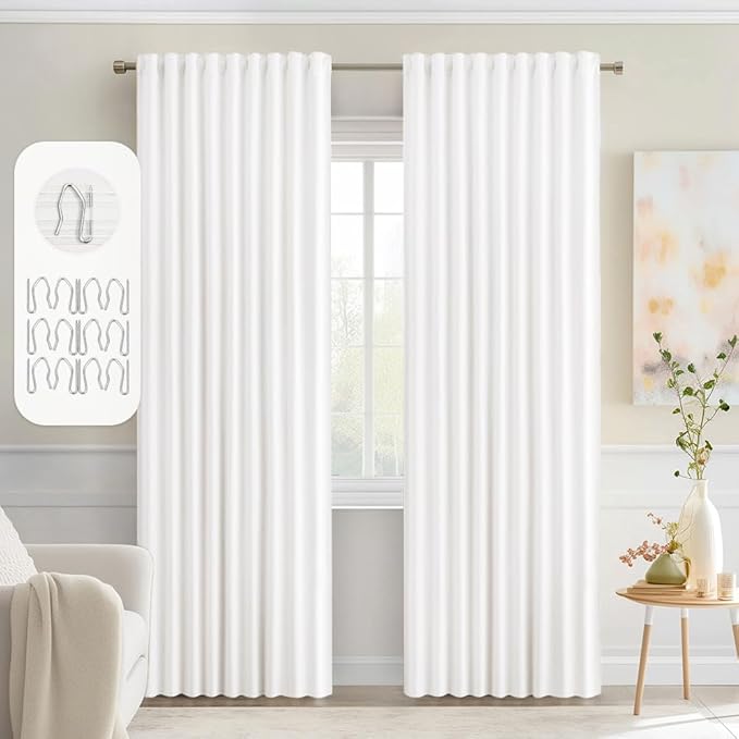 MIULEE Pure White Back Tab Light Blocking Curtains 72 Inch Length 2 Panels Set