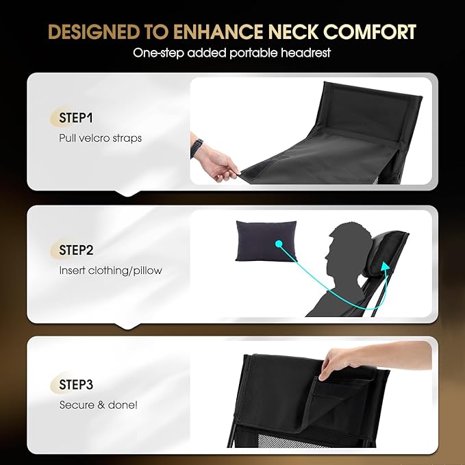 MOON LENCE High Back Folding Camping Chair, 330lbs Portable Compact Chair with Wide Seat & Ergonomic Back Support (Khaki)