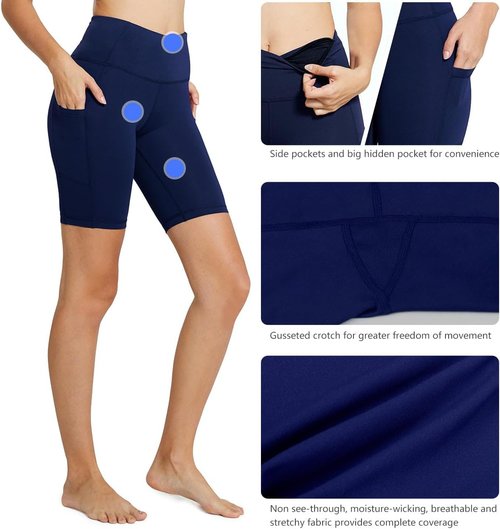 Baleaf Women's High Waist Biker Shorts - 8"/5"/3" Spandex Workout Shorts with Pockets for Yoga & Running