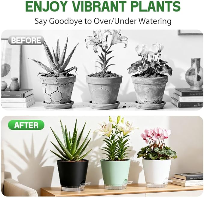 Self Watering Pots for Plants, 2026 New Flower Plant Pots with Drainage Holes, Wicking and Clear Reservoirs for Succulent, Aloe, Cacti and Others - 6 Pack (Colorful, 4")