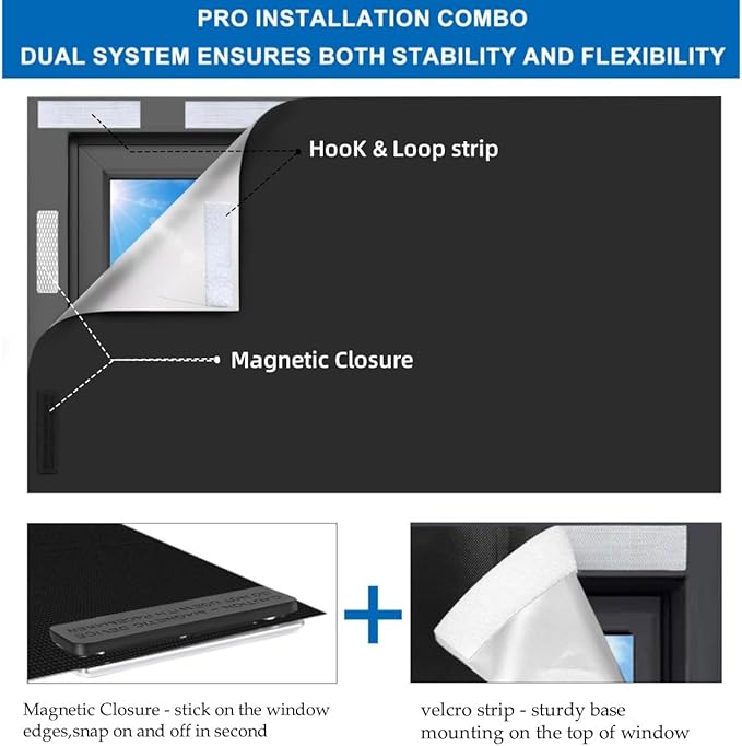 100% Blackout Blind Magnetic Blackout Window Cover 118 x 57Inch, Media Room