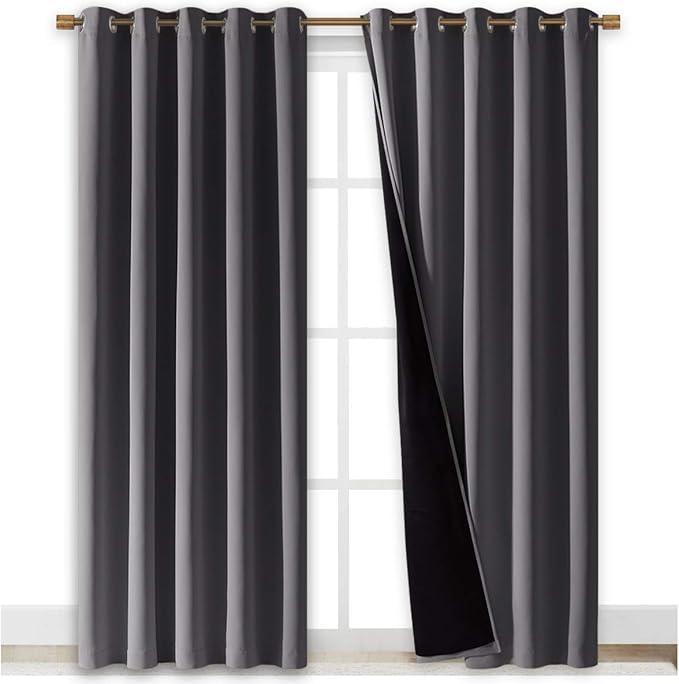 NICETOWN Grey Full Shade Curtain Panels, Pair of Energy Smart & Noise Blocking