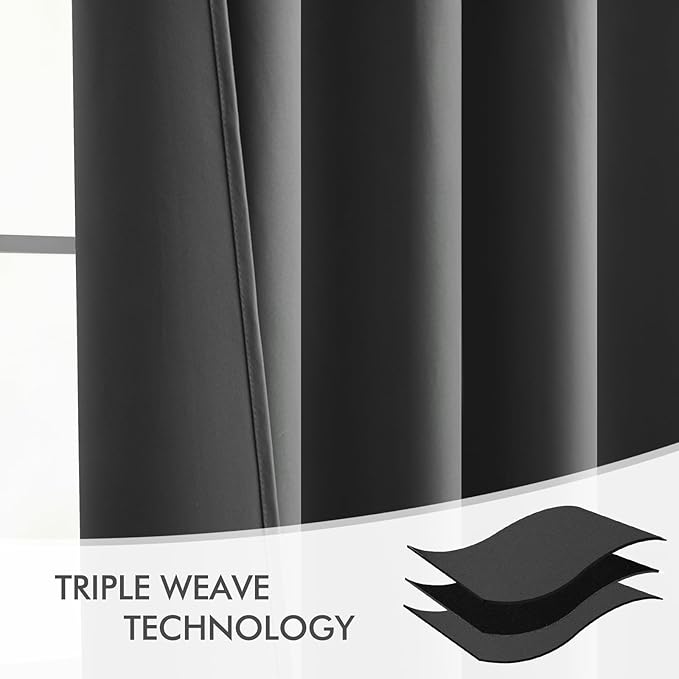 MIULEE Back Tab Grey Blackout Curtains 120 Inch Long 2 Panels Set
