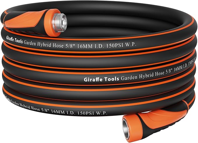 Giraffe Tools Garden Hose 5/8", Water Hose Heavy Duty, Flexible, Lightweight Hybrid Hose with Swivel Handle, 50ft Male to Female Fittings, Burst 600 PSI
