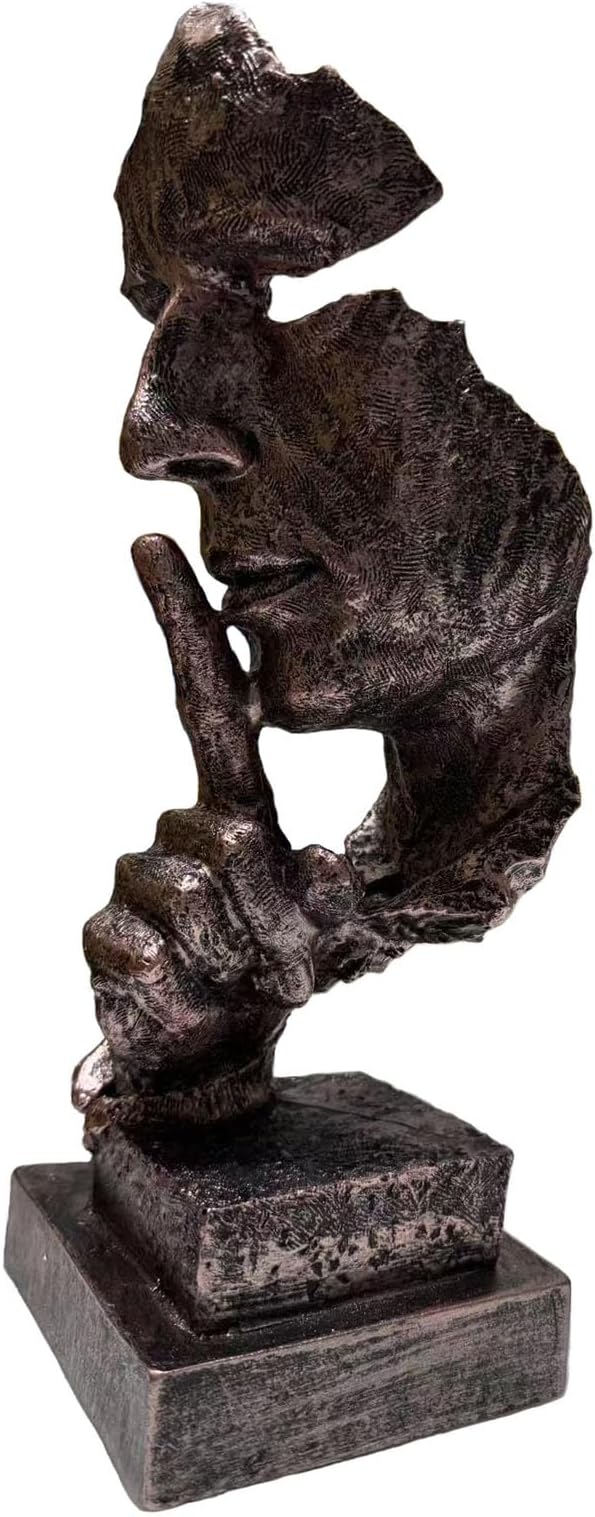 Silence is a Golden Statue Modern Mens Creative Office Home Room Decorations Sculpture Bookshelf Decorative 4.7 x 4.3 x 13.1in(Ancient Gold) Modern Home Décor