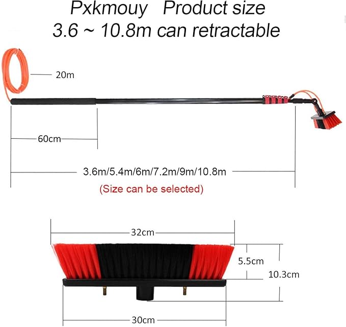 7.2m/24ft Telescopic Window Cleaner, Conservatory roof Cleaner/Water Fed Extendable Brush, Window Cleaning Equipment/Window Clean,Window Cleaner Kit, Roof Cleaning Tools,