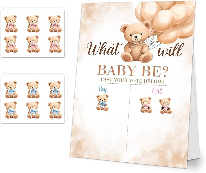 Gender Reveal Decorations Bear Gender Reveal Games Gender Reveal Ideas 48 PCs Little Bear Stickers Boy or Girl Games Party Supplies for Gender Reveal Voting Use Gender Reveal Decor