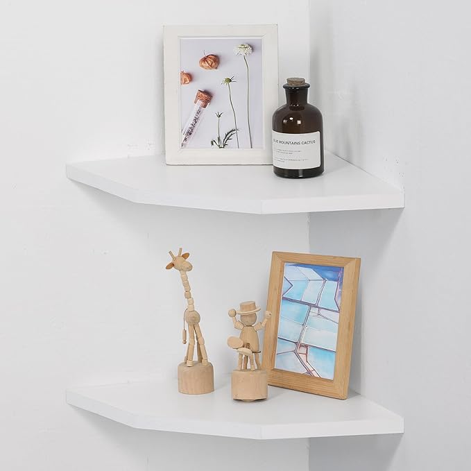 Corner Wall Shelves Set of 2, Rustic Wood Corner Floating Shelves
