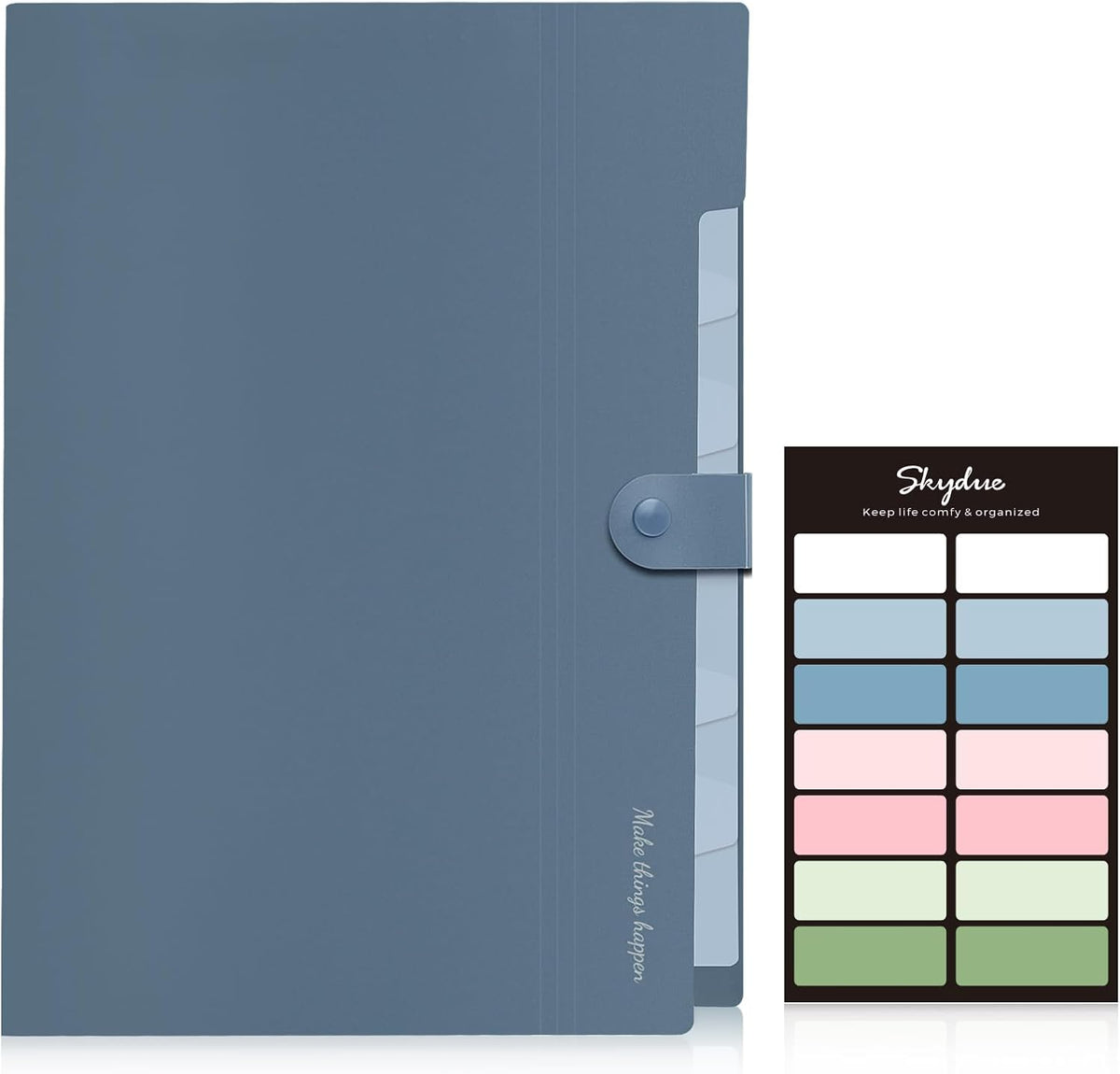SKYDUE Expanding File Organizer - 8 Pocket Accordion Folder with Labels | Portable Document Storage, Blue