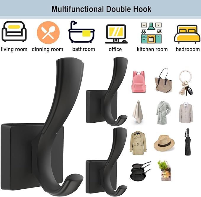 TOFIIGREM Black Wall Hooks Coat Hook, Towel Hooks Robe Hook