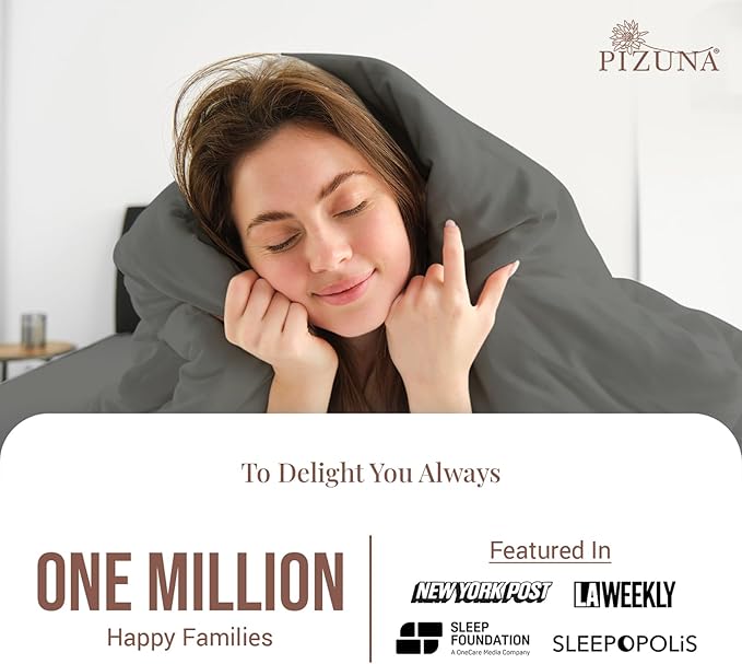 Pizuna 100% Cotton King 3 Pc Duvet Cover + 1 Pc Fitted Sheet Set 400 Thread Count Dark Grey Sateen Weave Luxurious Long Staple Cotton 4 Piece Bedding Set -1 Duvet Cover, 2 Pillow Shams, 1 Fitted Sheet