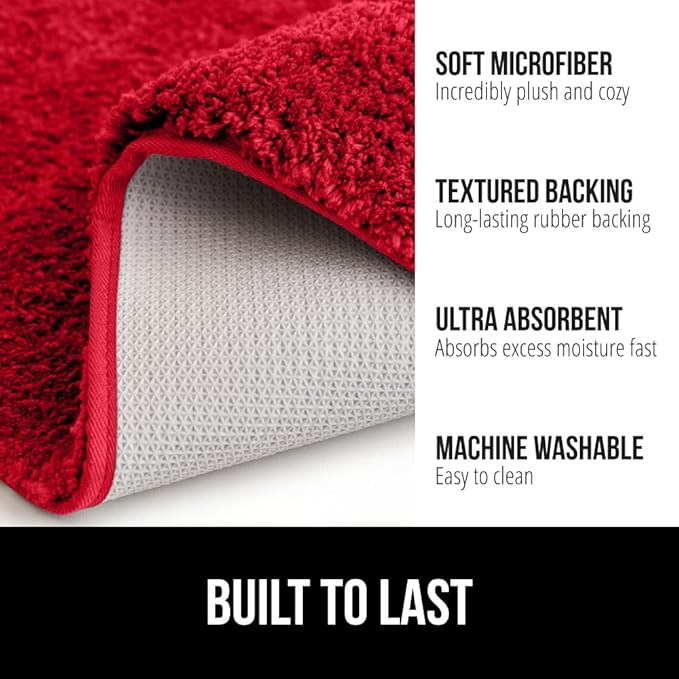 GORILLA GRIP Bathroom Rugs, 36x24, Ultra Soft Absorbent Mat, Thick Plush Bath Rug, Machine Washable, Microfiber Quick Dry, Mats for Shower, Bathtub and Floor, Home Decor Accessories, Red