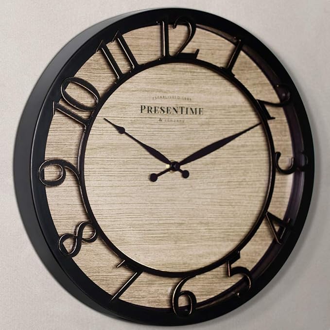 Presentime & Co 13" Farmhouse Series Wall Clock, Quartz Movement, Shiplap Style