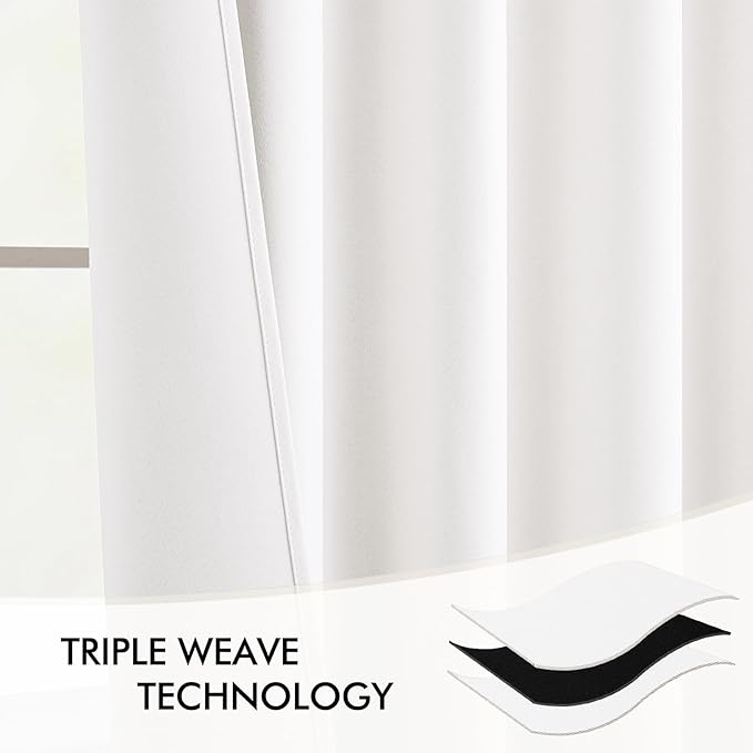 MIULEE Pure White Back Tab Light Blocking Curtains 63 Inch Length 2 Panels Set