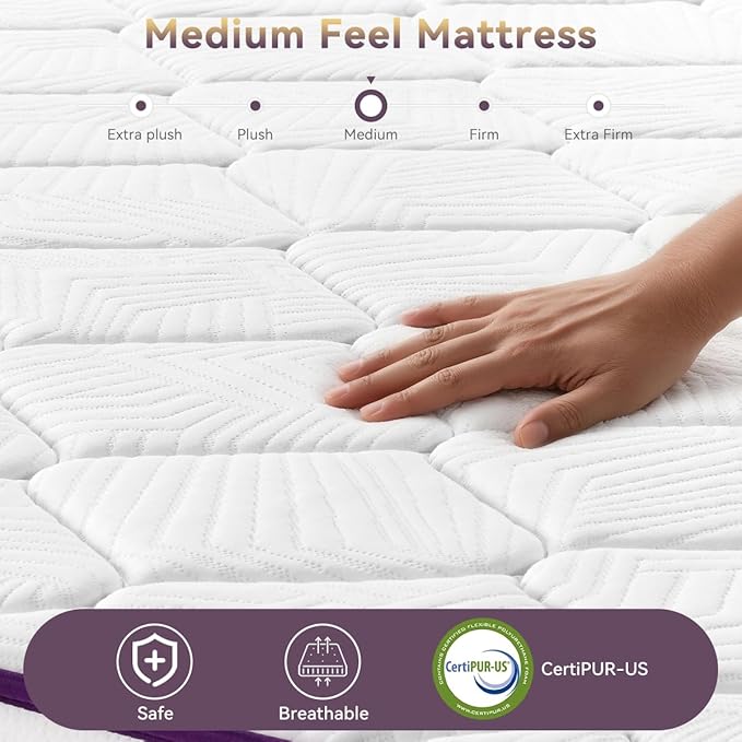 10 Inch Full Size Mattress,Hybrid Full Mattress in a Box, Cool Gel Memory Foam Mattress for Pressure Relieving,Medium Firm Feel,CertiPUR-US Certified