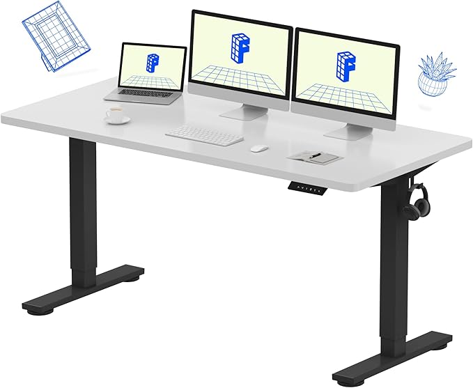 FLEXISPOT EN1 One-Piece Standing Desk with 1-Inch Thick Desktop, 60"x24" Electric Height Adjustable Desk for Home Office & Multi-Device Workstations, White