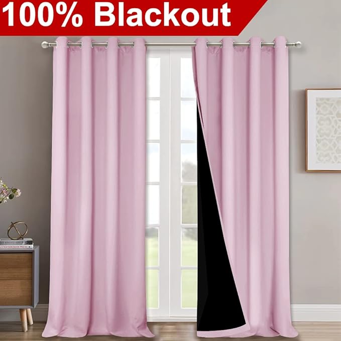NICETOWN 100% Blackout Blinds, Baby Pink, Laundry Room Decor Window Treatment