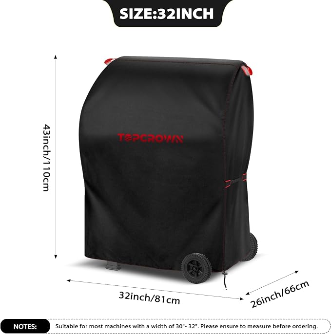 TOPCROWN Grill Cover for Outdoor Grill, BBQ Gas Grill Waterproof Anti-UV Oxford Fabric Windproof Design with Adjustable Straps, Fits Weber/Char-Broil/Nexgrill and More (420D Black+Red, 30" - 32")