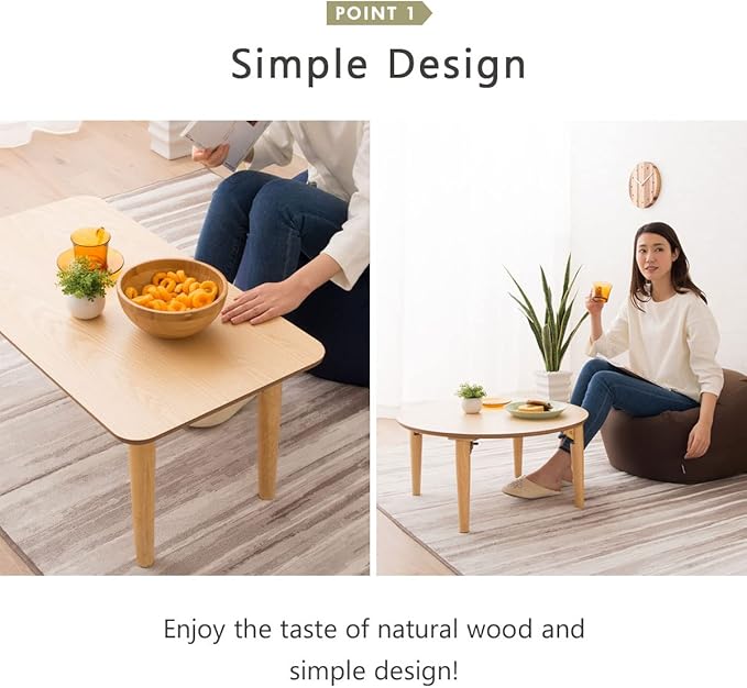 EMOOR Wood Folding Coffee Table Rectangle Medium (17.7"x31.5") Light Gray, Floor Sitting Low Table Small Space Minimalist Japanese Tatami Room