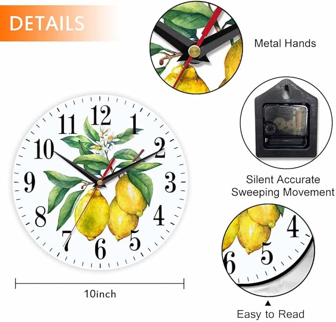 Mxocom Watercolor Lemon Wall Clock Citrus Fruit on a Branch