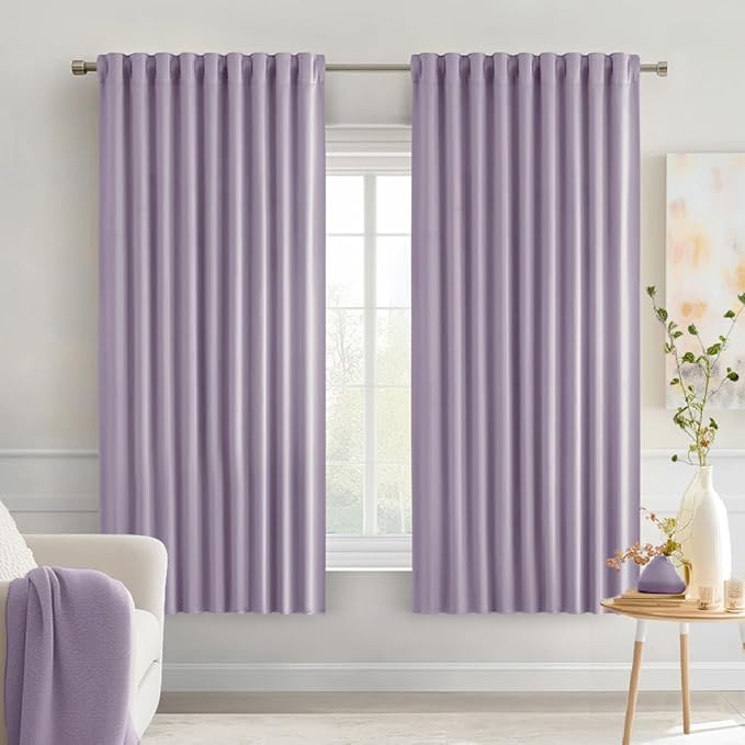 MIULEE Lilac Back Tab Blackout Curtains 63 Inch Length 2 Panels Set