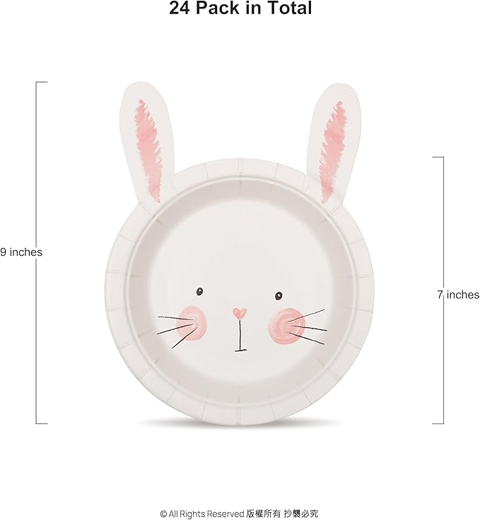 Cheerland Bunny Birthday Decoration Paper Plate for Easter Rabbit Party Decorations Pink Gender Reveal Party Decorations Baby Shower Some Bunny is One Spring Funny Garden Tea Party Supplies Pack of 24