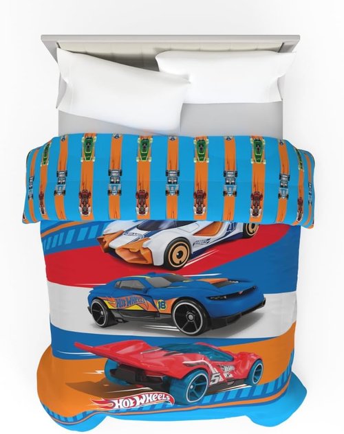 Franco Kids Bedding - Super Soft Microfiber Reversible Comforter | Twin/Full Size - Hot Wheels Design