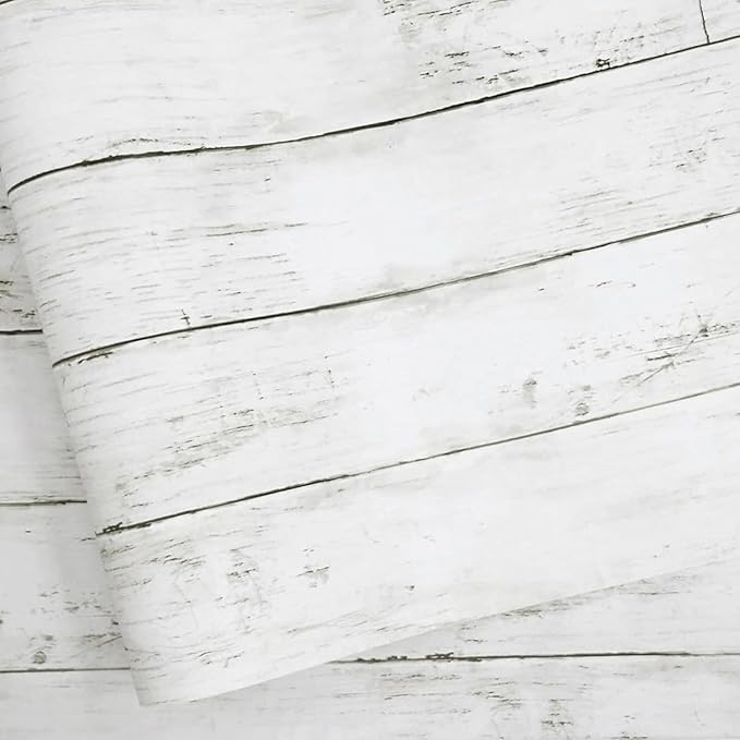 Abyssaly Peel and Stick Wallpaper 17.7" X 118" Thickened White Gray Wood