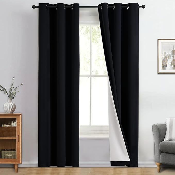 Yakamok 100% Blackout Curtain Panels 84 inches Cold and Light Blocking Drapes