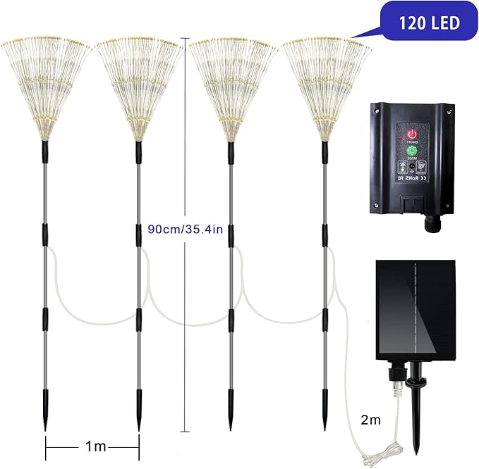 Solar Garden Lights 4-Pack Waterproof Decorative Pathway Firefly Lights for Courtyard & Garden Party Warm White