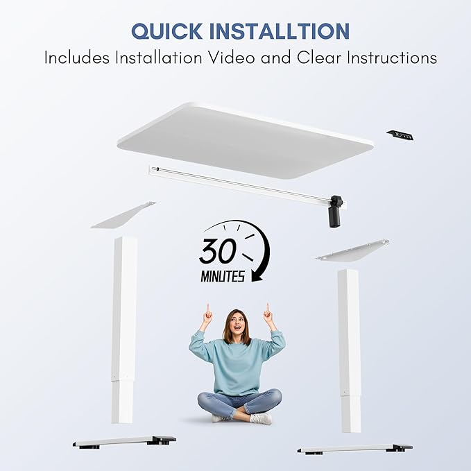 Furmax Electric Height Adjustable Standing Desk Large 40 x 24 Inches Sit Stand up Desk Home Office Computer Desk Memory Preset with T-Shaped Metal Bracket, White