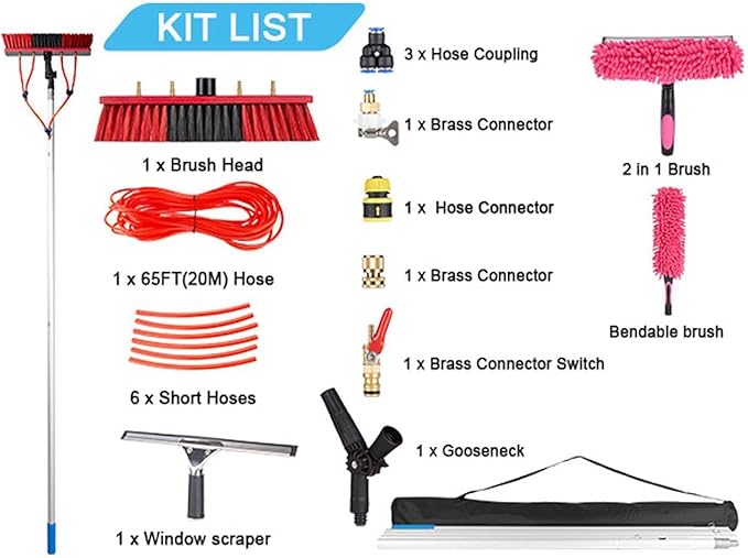 29.5FT Water Fed Pole Kit Adjustable Solar Panel Cleaning Kit Cleaner Tool for Window Glass Roof Outdoor Glass Brush Window Washing Equipment,9M