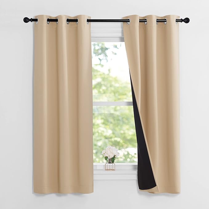 NICETOWN Bedroom Full Blackout Curtain Panels, 37 by 60-inch, Biscotti Beige