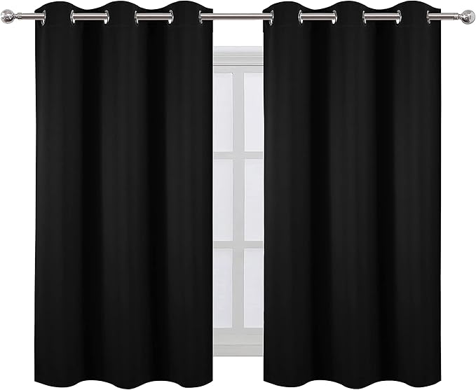 LEMOMO Black Blackout Curtains/38 x 54 Inch/Set of Two Panels Grommet Living