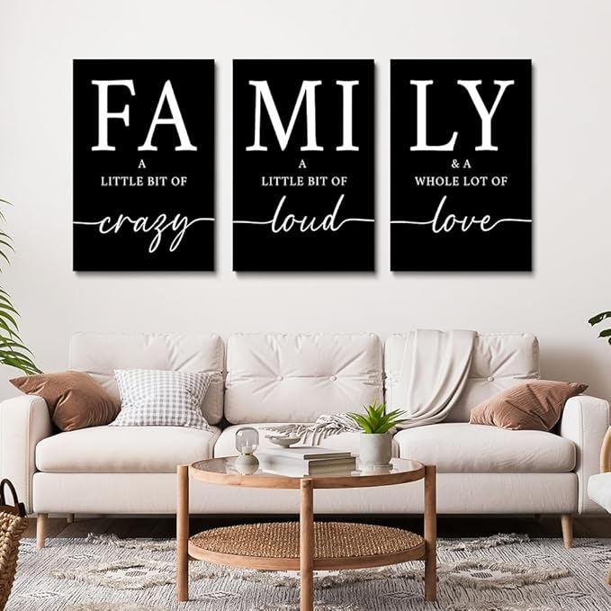 GUBIYU Black Home Wall Art for Living Room Family Sign Prints Canvas Painting