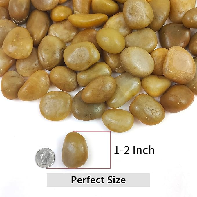 YISZM Rocks for Plant 2lbs, Yellow River Rocks 1-2 Inch Natural Pebbles for Indoor Plants, High Polished Decorative Stones Vase Filler Fish Tank Aquariums Landscaping Garden
