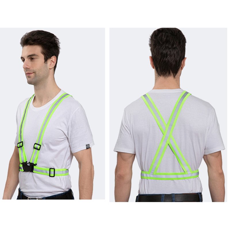 Bighaki808 Safety Vest Reflective Running Gear, Adjustable Safety Vests Outdoor Lightweight Reflective Belt 360°High Visibility for Night Running, Walking(Fluorescent Green+Black+Blue)
