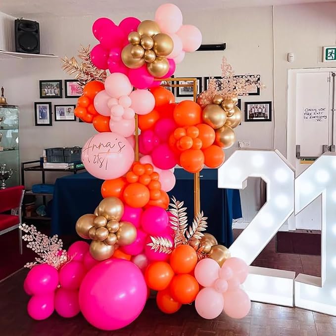 Pink and Orange Balloons Arch Kit, 162pcs Hot Pink Orange Metallic Gold and Confetti Balloons for Bridal Baby Shower Wedding Bachelorette Birthday Fall Party Decorations