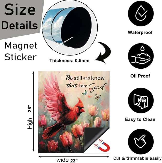 Generic Cardinal Dishwasher Magnet Cover, Tulips Spring Summer Flower Kitchen Decor Fridge Magnetic Sticker, Red Bird with Floral Home Appliances Cabinets Panel Decals,for All Seasons 23x26