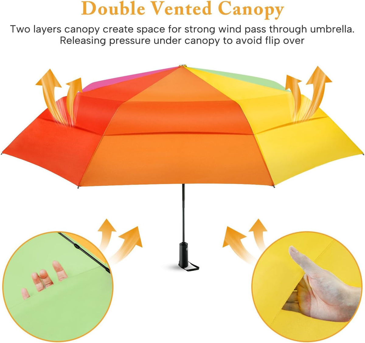 Rainbow Umbrella - Oversized 54-Inch Double Layer Windproof Golf Umbrella | Compact & Automatic Open/Close