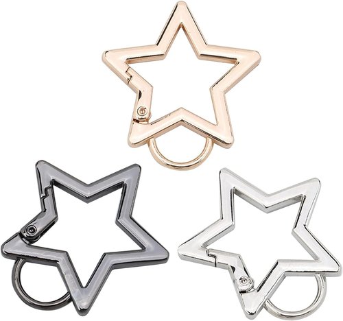 2Pcs Silver Star Shaped Stainless Steel Keychain Clip Carabiner Snap Hook Holder Star Carabiner Hook Clip Key Holder Carabiner Clip for Keys and Wallet with Key Chain Rings Accessories, Car Keychain