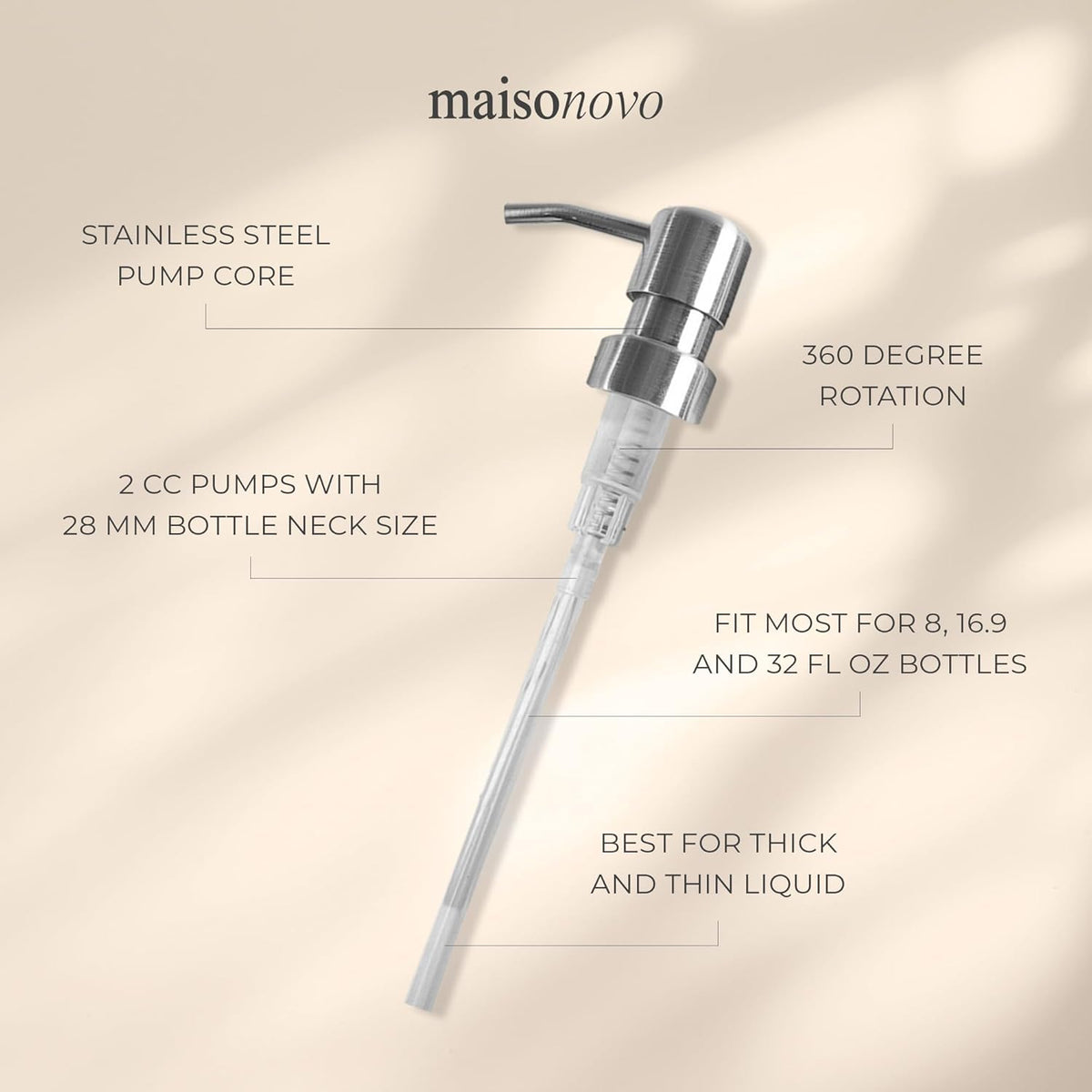 MaisoNovo Soap Pump Replacement - 2X Silver Metal Soap Dispenser Pumps - Stainless Steel