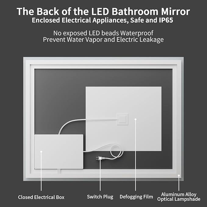 Koonmi 48"x36" LED Mirror for Bathroom, 90CRI Anti-Fog Vanity Mirror