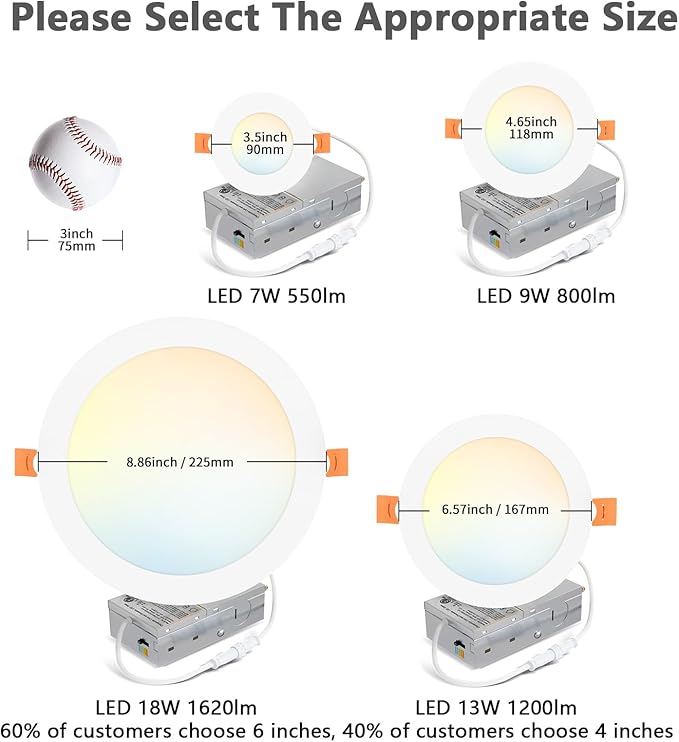 LVWIT 6 Pack 6 Inch LED Recessed Lighting with Junction Box, 5CCT Dimmable LED Downlight,13W Ultra-Thin Modern Ceiling Light, 2700/3000/3500/4000/5000K Selectable Can Lights, Smooth Trim