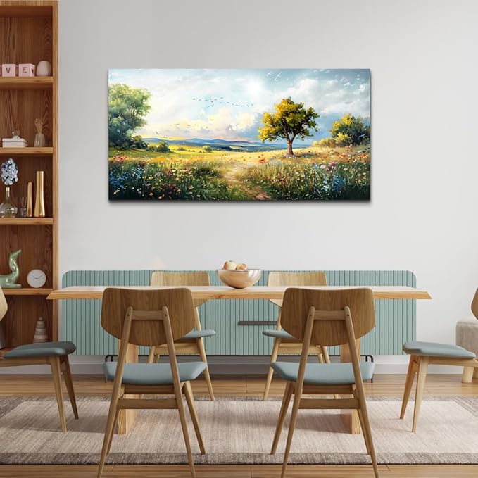 Wapluam Large Wall Art For Living Room Wall Decor For Bedroom Office Decorations Pastoral Wall Paintings Scenery Abstract Watercolour Wall Pictures Canvas Artwork Modern Room Home Decor 48" x 24"